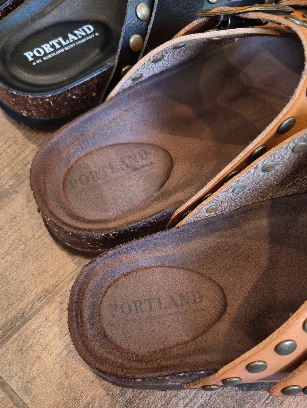 7.5/8 Portland Faux Leather Studded Adjustable Buckle Slide Sandals - Picture 6 of 11